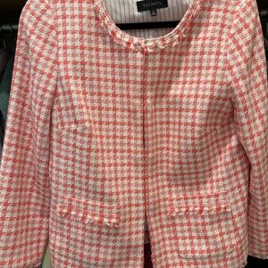Talbots Blazer Womens 10 Coral Pink Checkered Frayed Edge NWOT